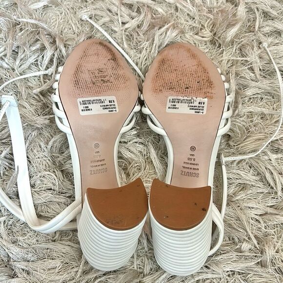 SCHUTZ Lanna Leather Strappy Block Heel Sandals in Deluxe Nap/White size 8.5 - Picture 8 of 10